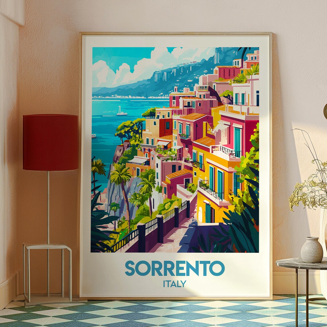 Sorrento Italy Cliffside Seaside Old Town Retro Travel Poster - Image 2