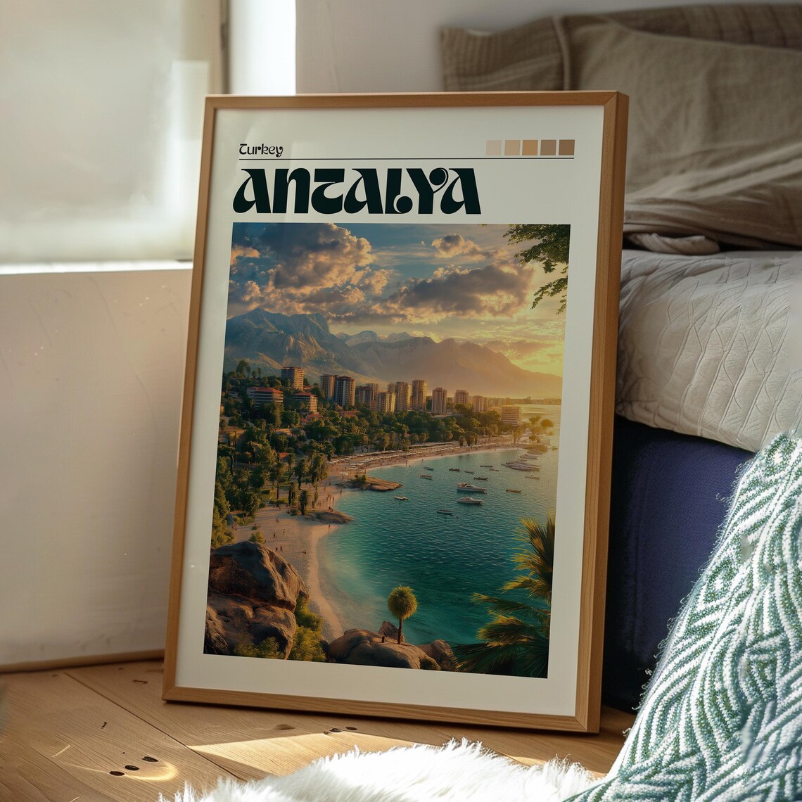 Antalya Turkey Beach City Mountain Sunset Vintage Travel Poster - Image 3