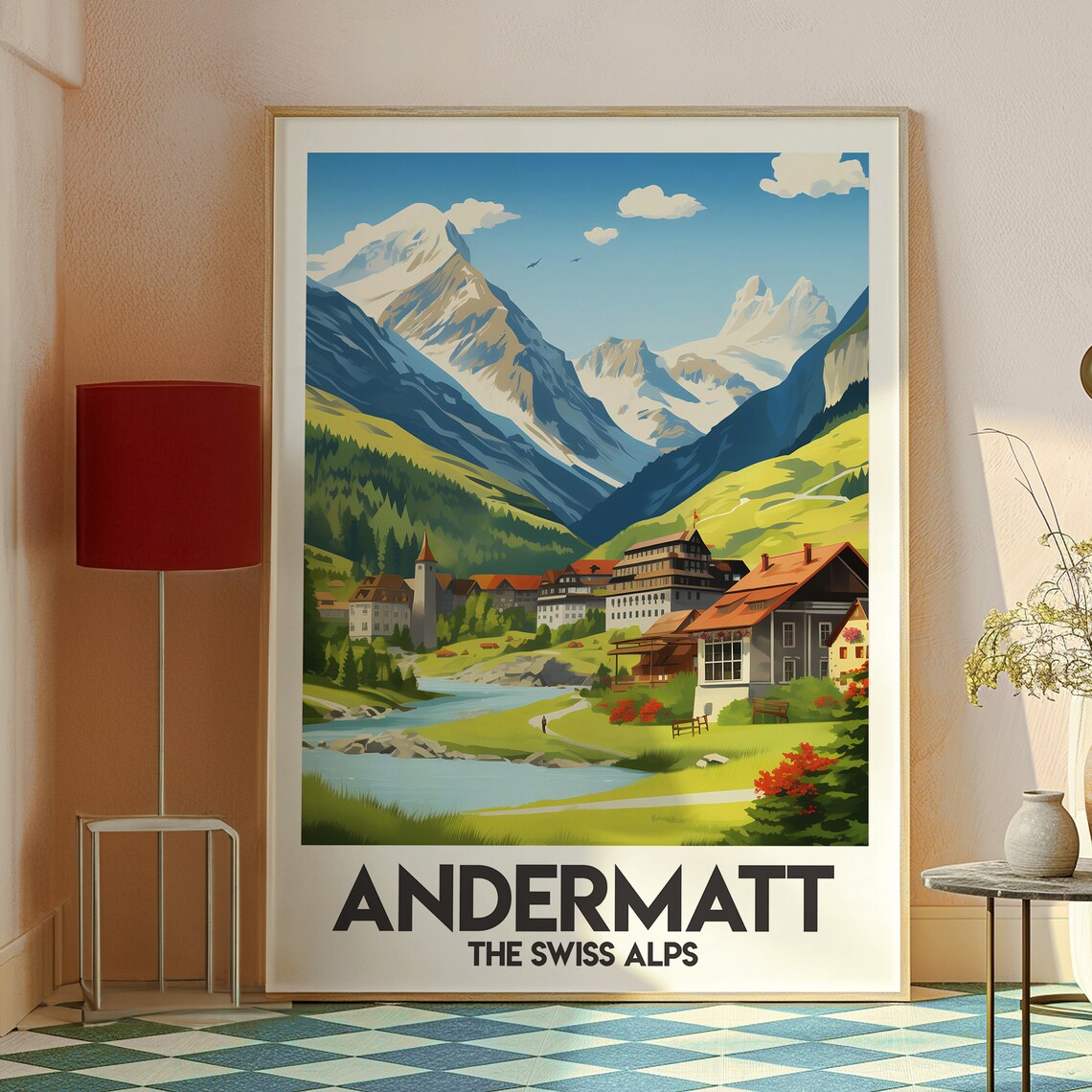 Andermatt Swiss Alps Alpine Village Under Snow Peaks Travel Poster - Image 2