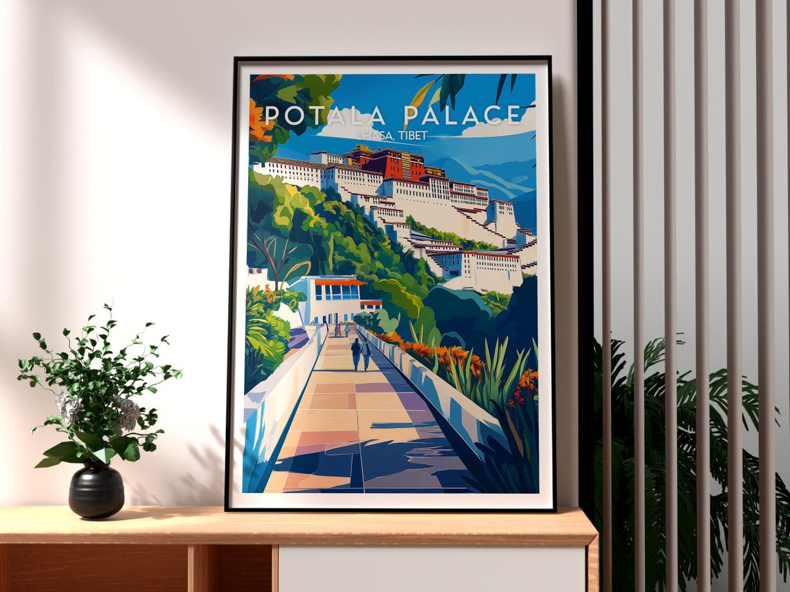 Potala Palace Lhasa Tibet Landmark Travel Poster Himalayan Scenery
