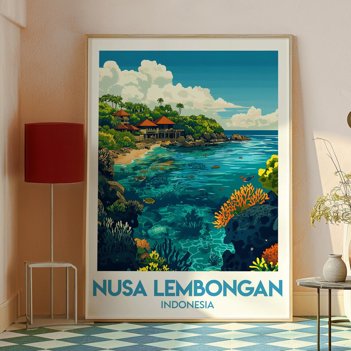 Nusa Lembongan Indonesia Coral Reef Ocean Bay Retro Travel Poster - Image 2