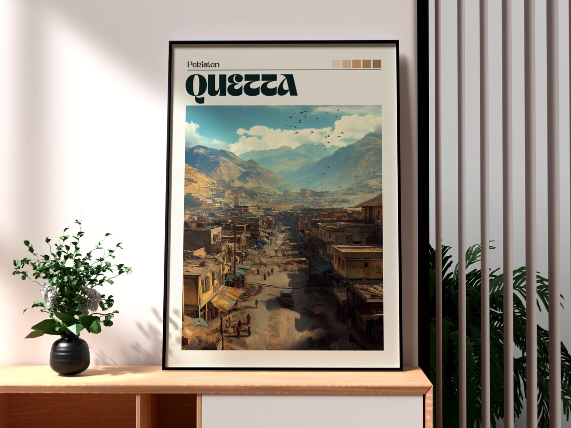 Quetta Pakistan Mountain Valley Town Street Retro Travel Poster