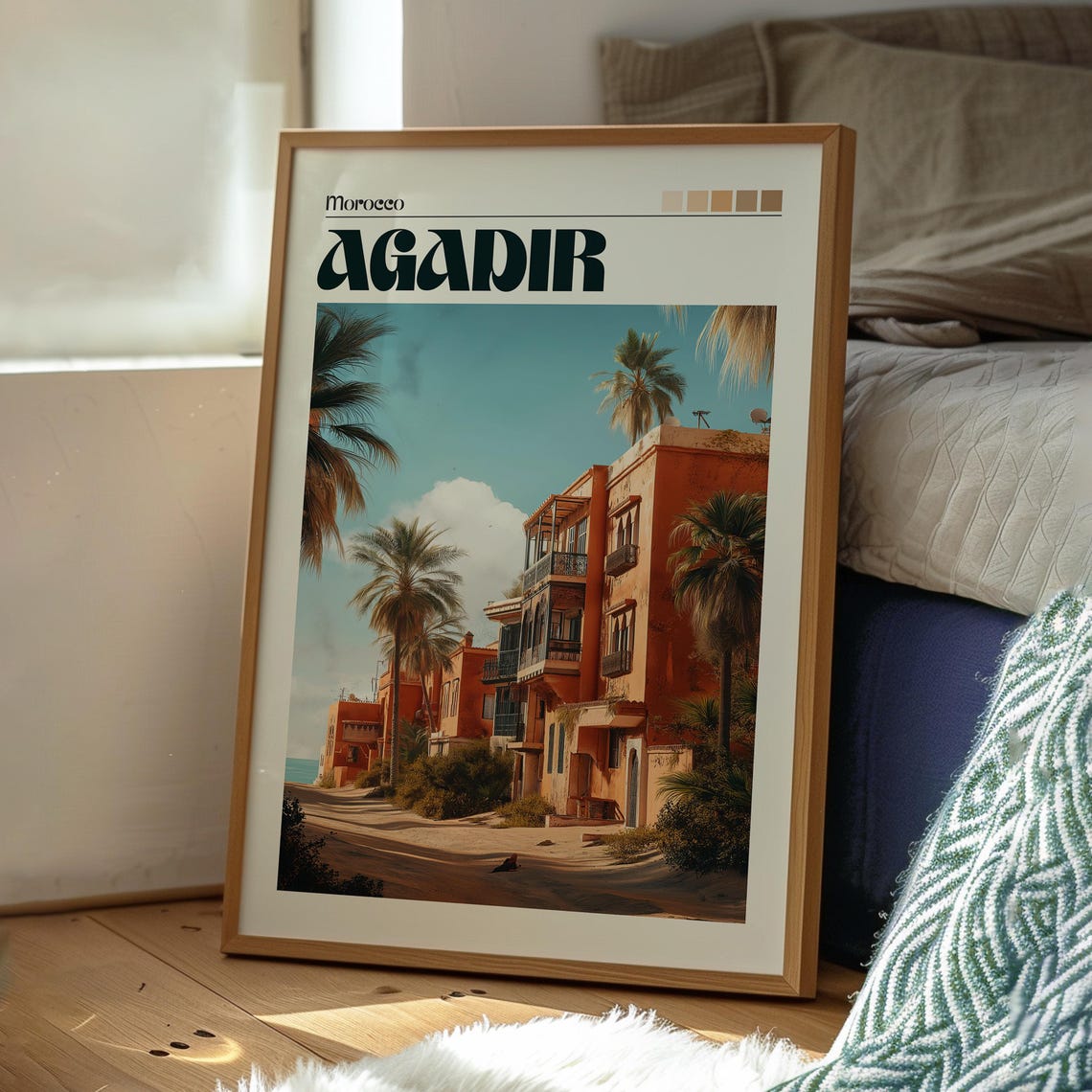Agadir Morocco Coastal Town Palm Trees Beach Travel Style Poster - Image 3