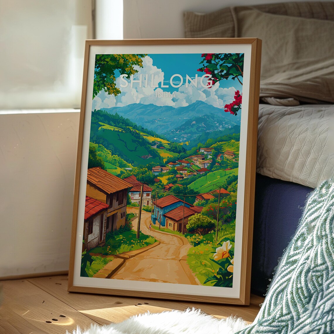 Shillong India Hill Town Winding Red Roof Road Vintage Travel Poster - Image 3