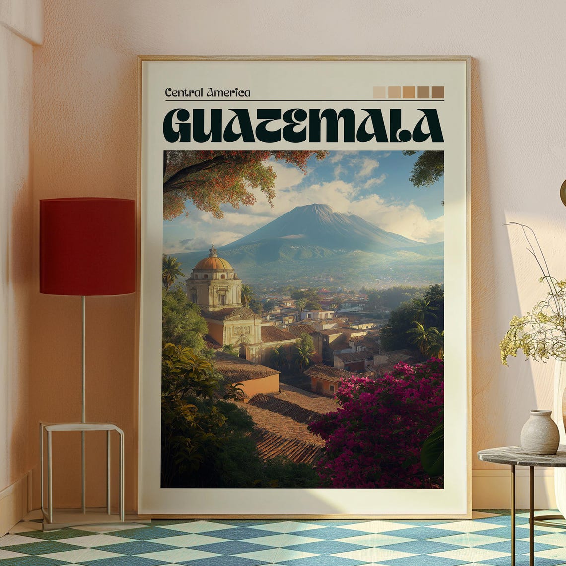 Guatemala Central America Dramatic Volcano Colonial Town Poster - Image 2