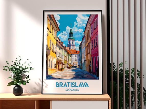 Bratislava Slovakia Old Town Colorful Street Vintage Travel Poster