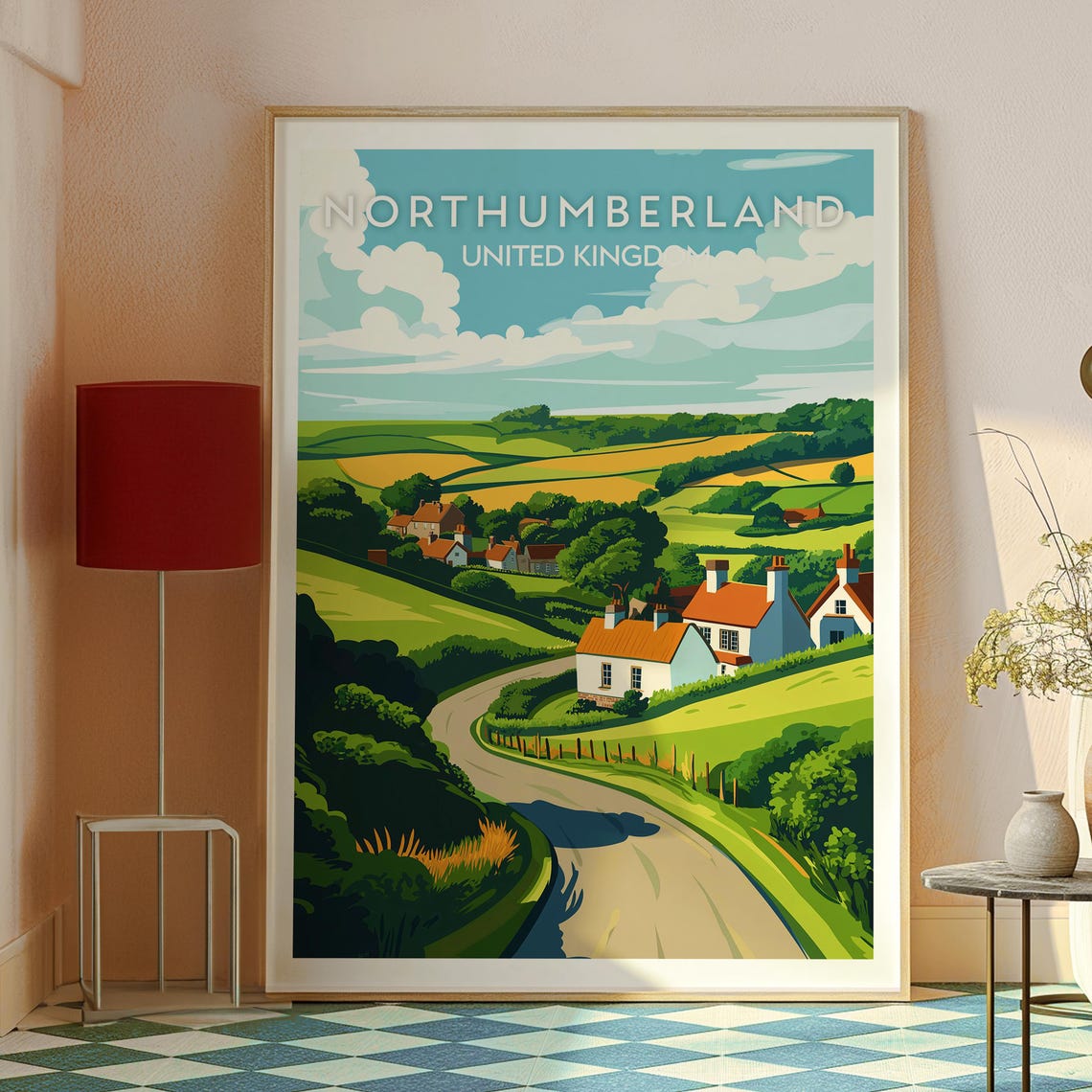 Northumberland UK Countryside Village Rolling Green Hills Poster - Image 2