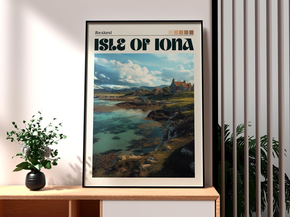 Isle of Iona Scotland Rocky Shore Abbey Coastline Photo Travel Poster