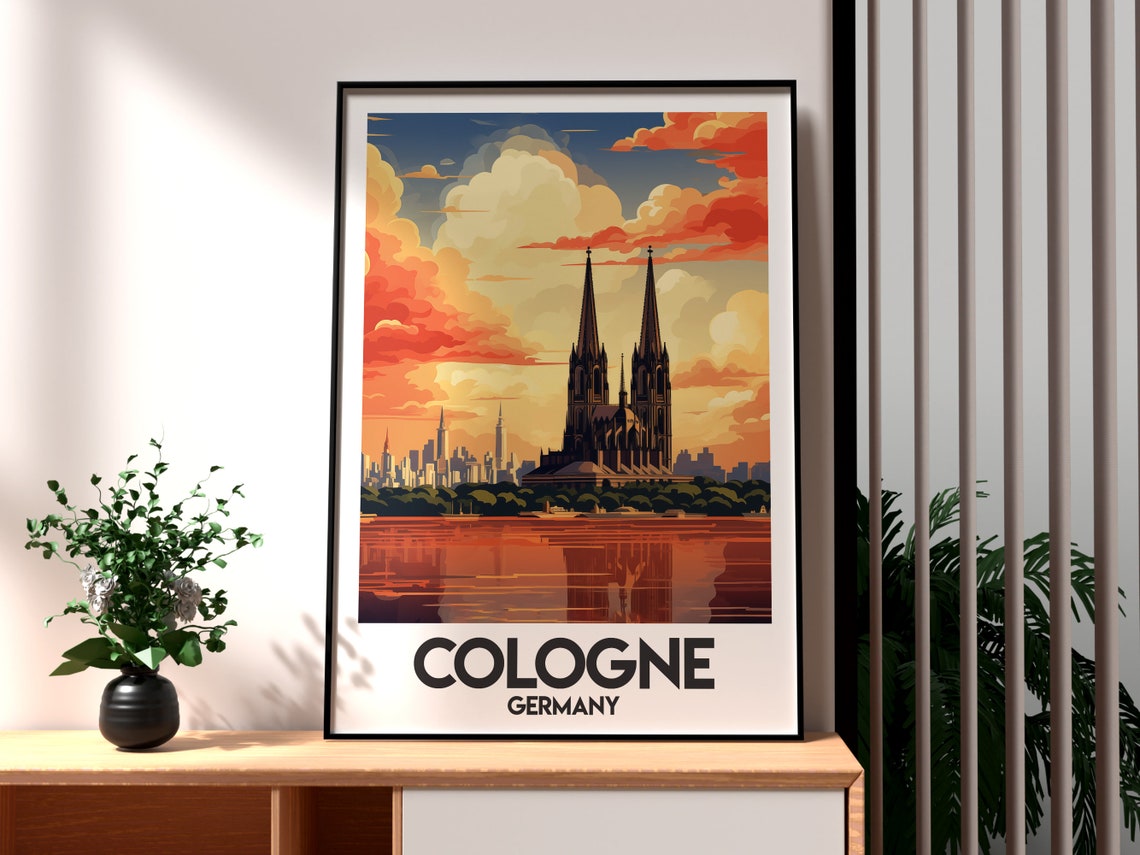 Cologne Germany Gothic Cathedral Twin Spires Rhine Sunset Poster