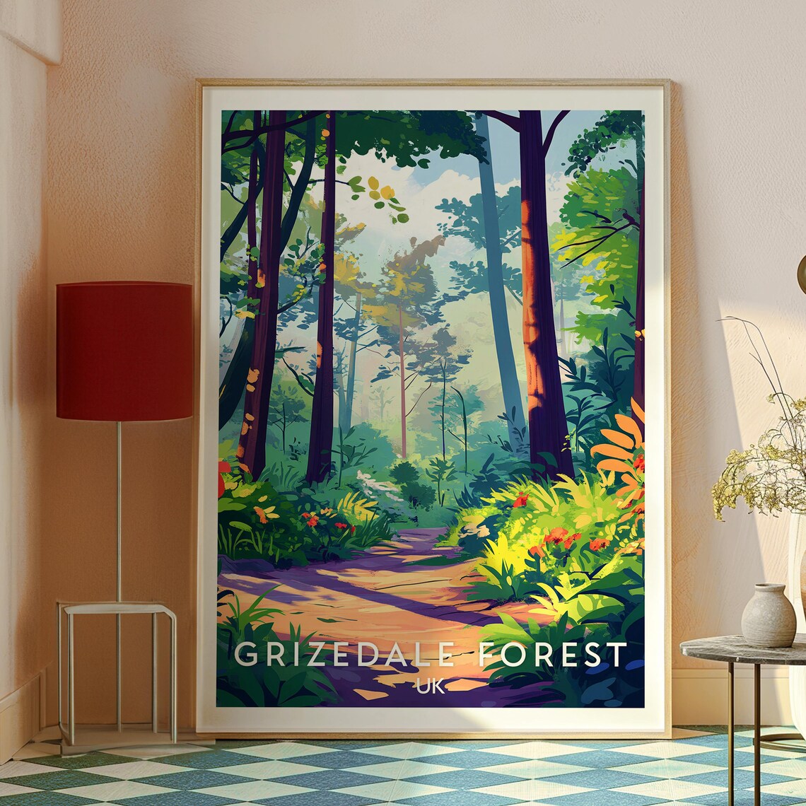 Grizedale Forest Lake District Sunlit Woodland Trail Path Scene Poster - Image 2