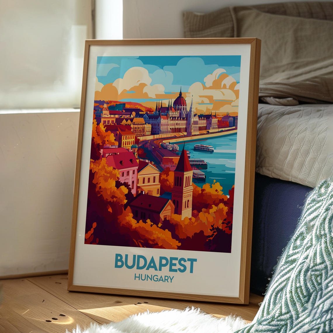 Budapest Hungary Parliament Danube River Sunset Travel Poster - Image 3