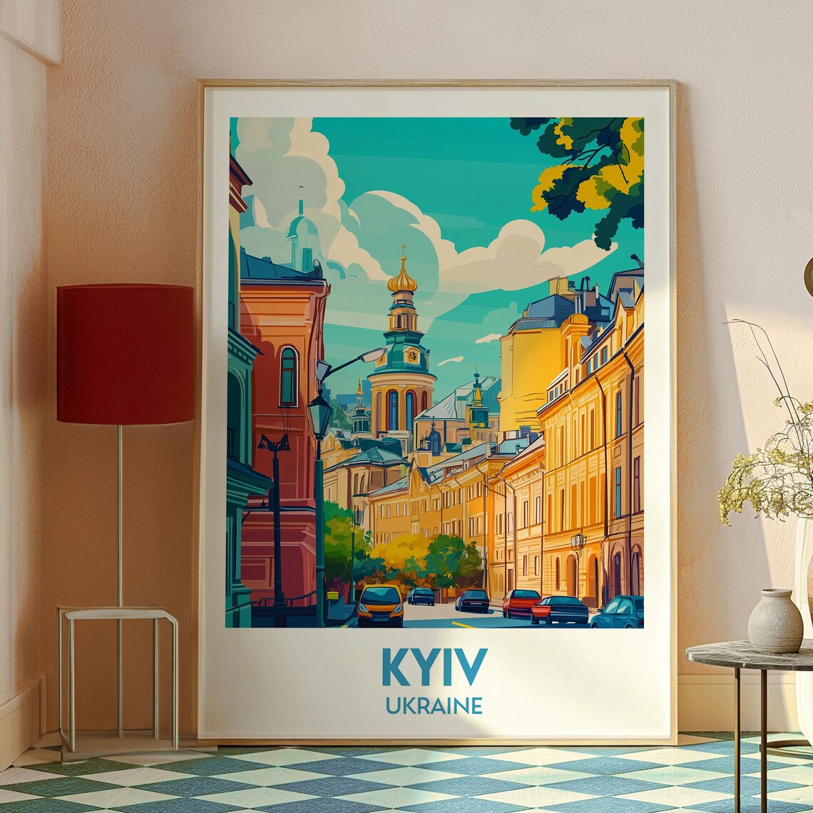 Kyiv Ukraine Historic Street Golden Dome Church Scene Poster - Image 2