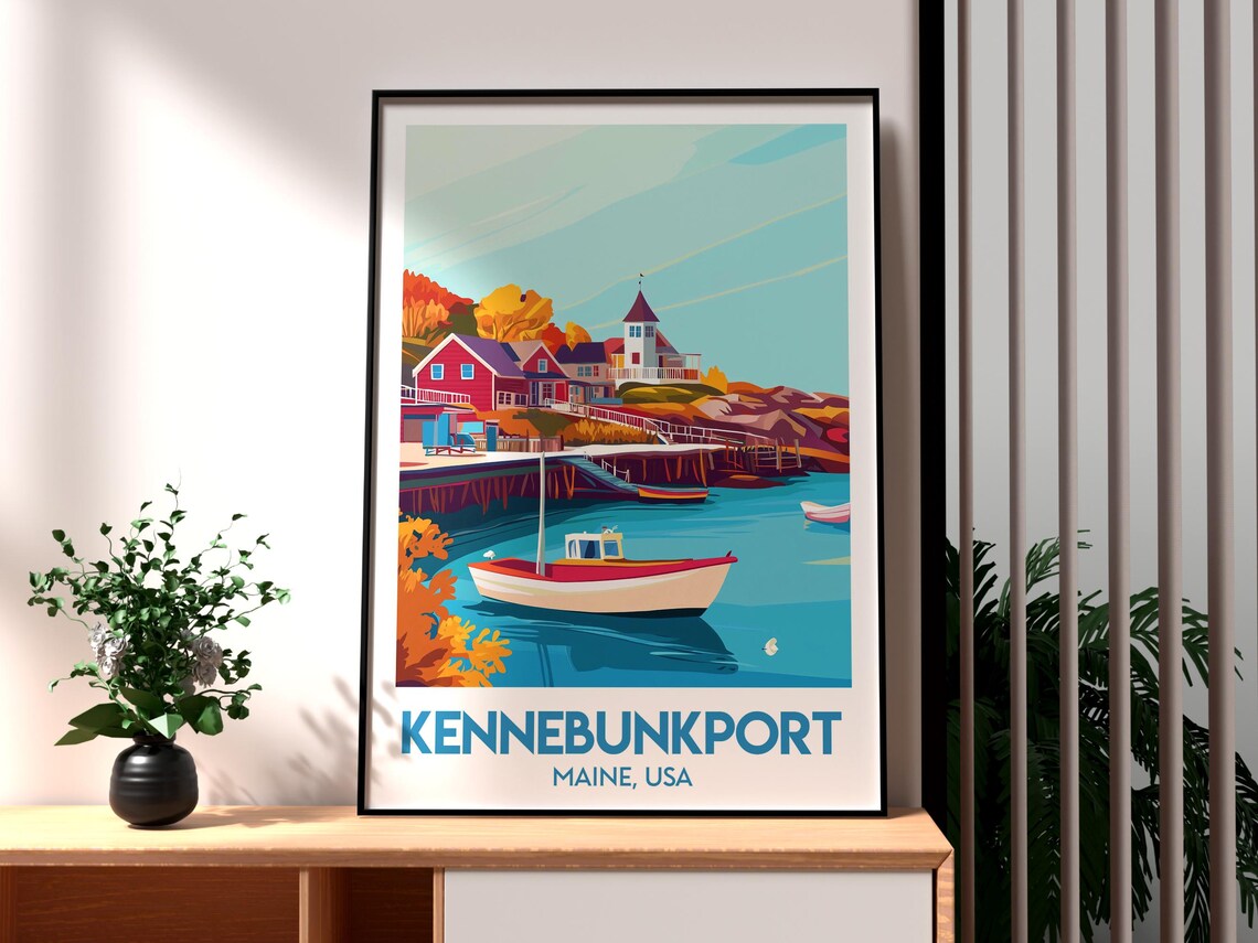 Kennebunkport Maine USA Harbor Sailboat Autumn Coastal Town Poster