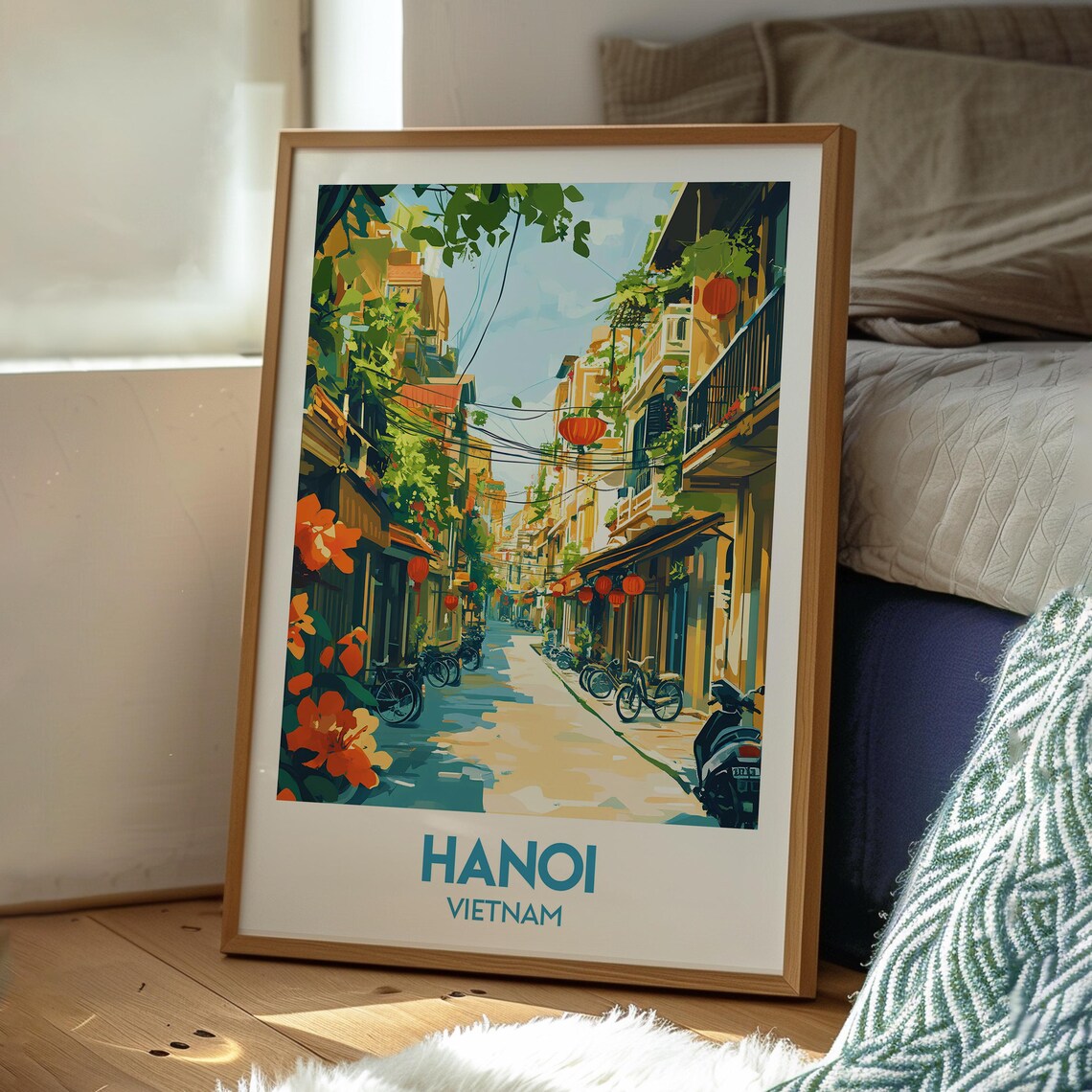 Hanoi Vietnam Old Quarter Lantern Street Scene Travel Poster - Image 3