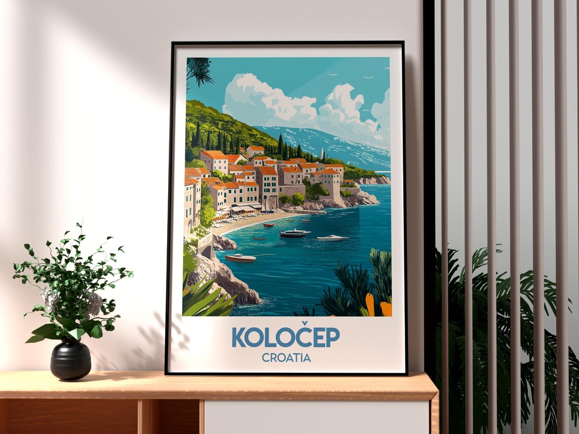 Kolocep Croatia Colorful Island Coastal Village Travel Poster