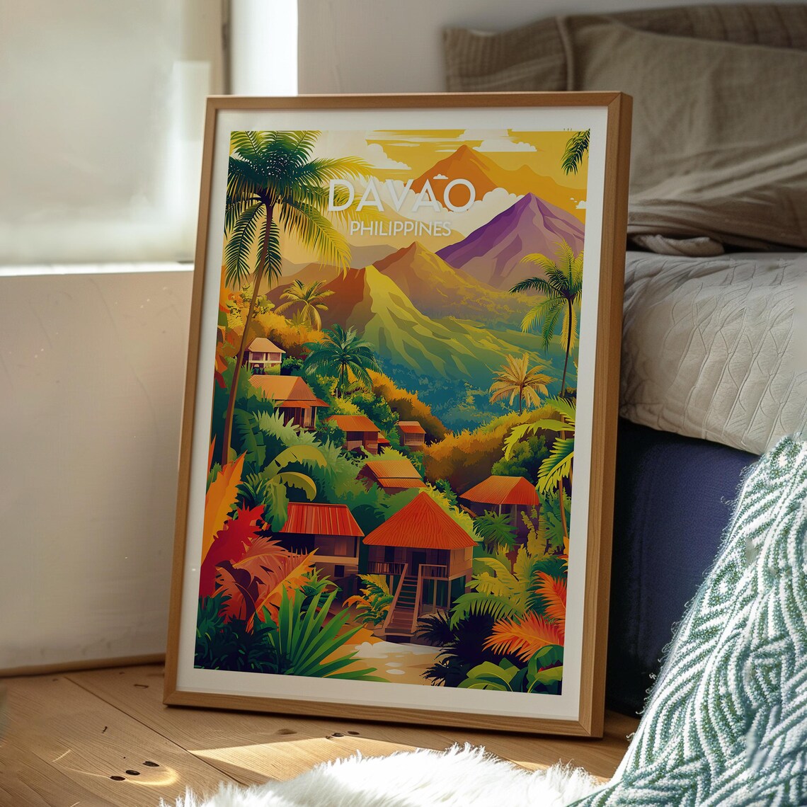 Davao Philippines Tropical Village Mountain Peaks Travel Poster - Image 3