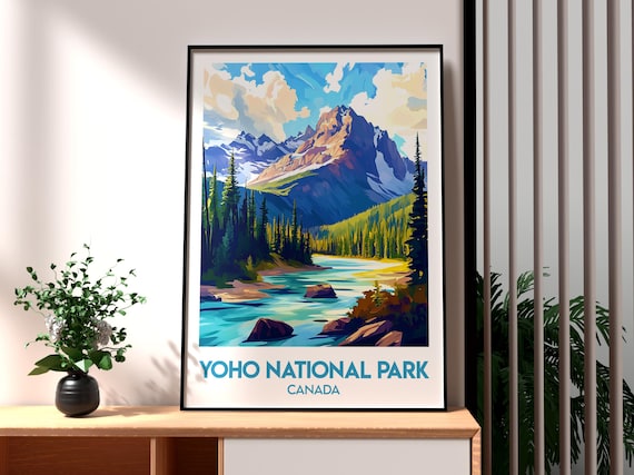 Yoho National Park Canada Rocky Mountain River Vintage Travel Poster