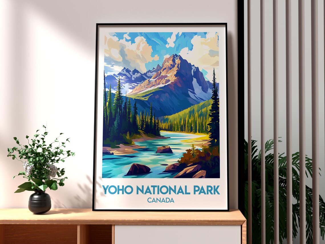 Yoho National Park Canada Rocky Mountain River Vintage Travel Poster