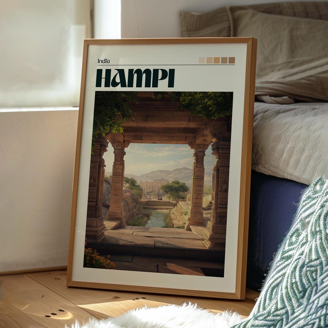 Hampi India Ancient Temple Ruins Carved Stone Pillars Heritage Poster - Image 3