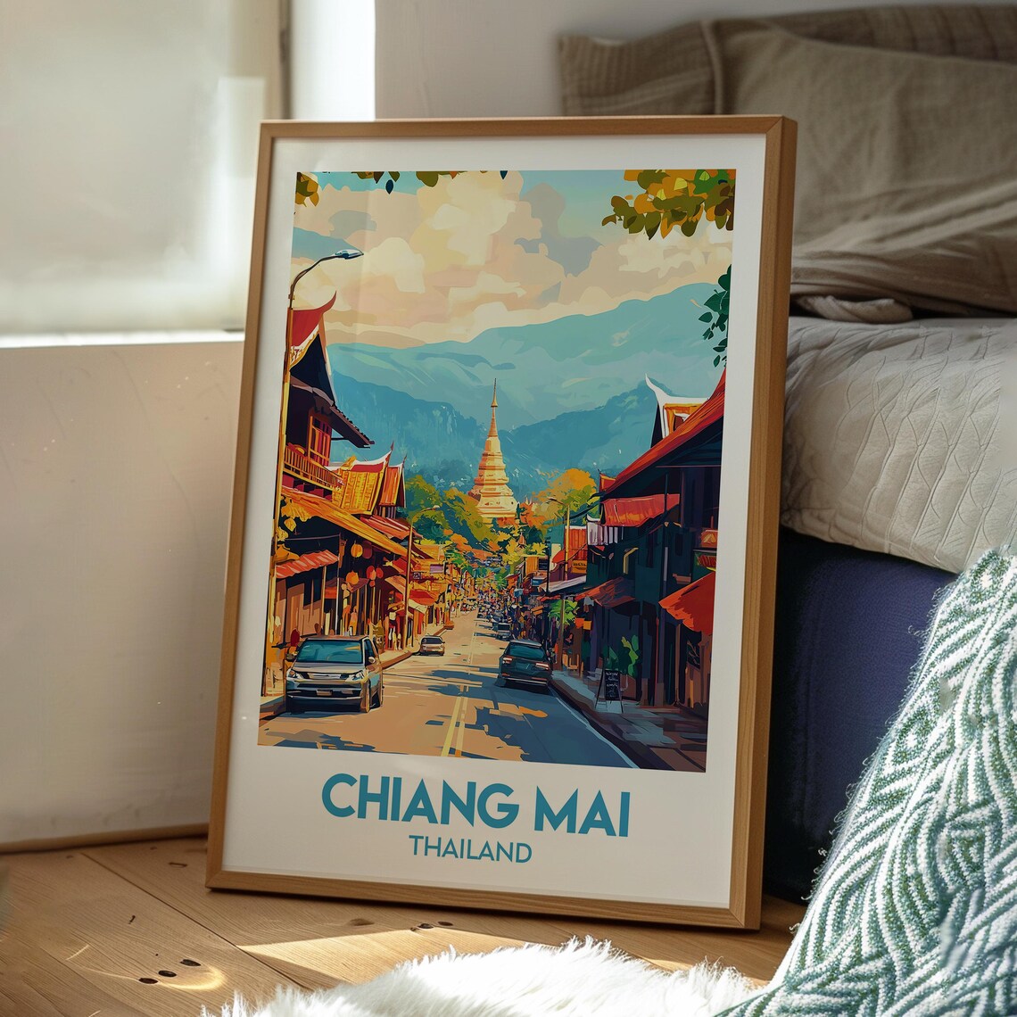 Chiang Mai Thailand Old Town Temple Street Mountain Travel Poster - Image 3