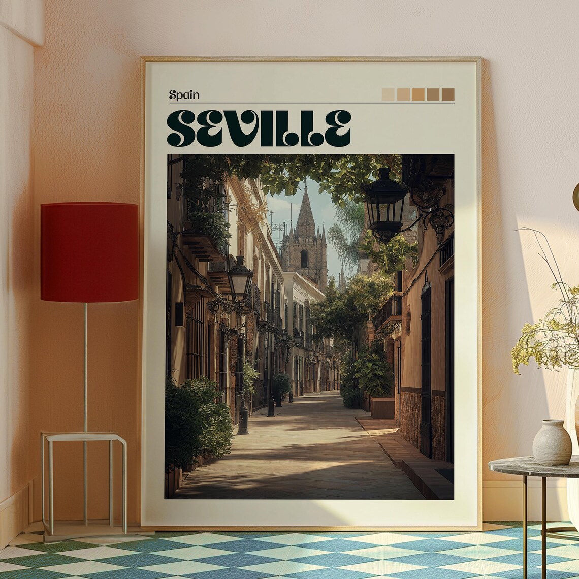 Seville Spain Historic Old Town Lantern Street Retro Art Poster - Image 2