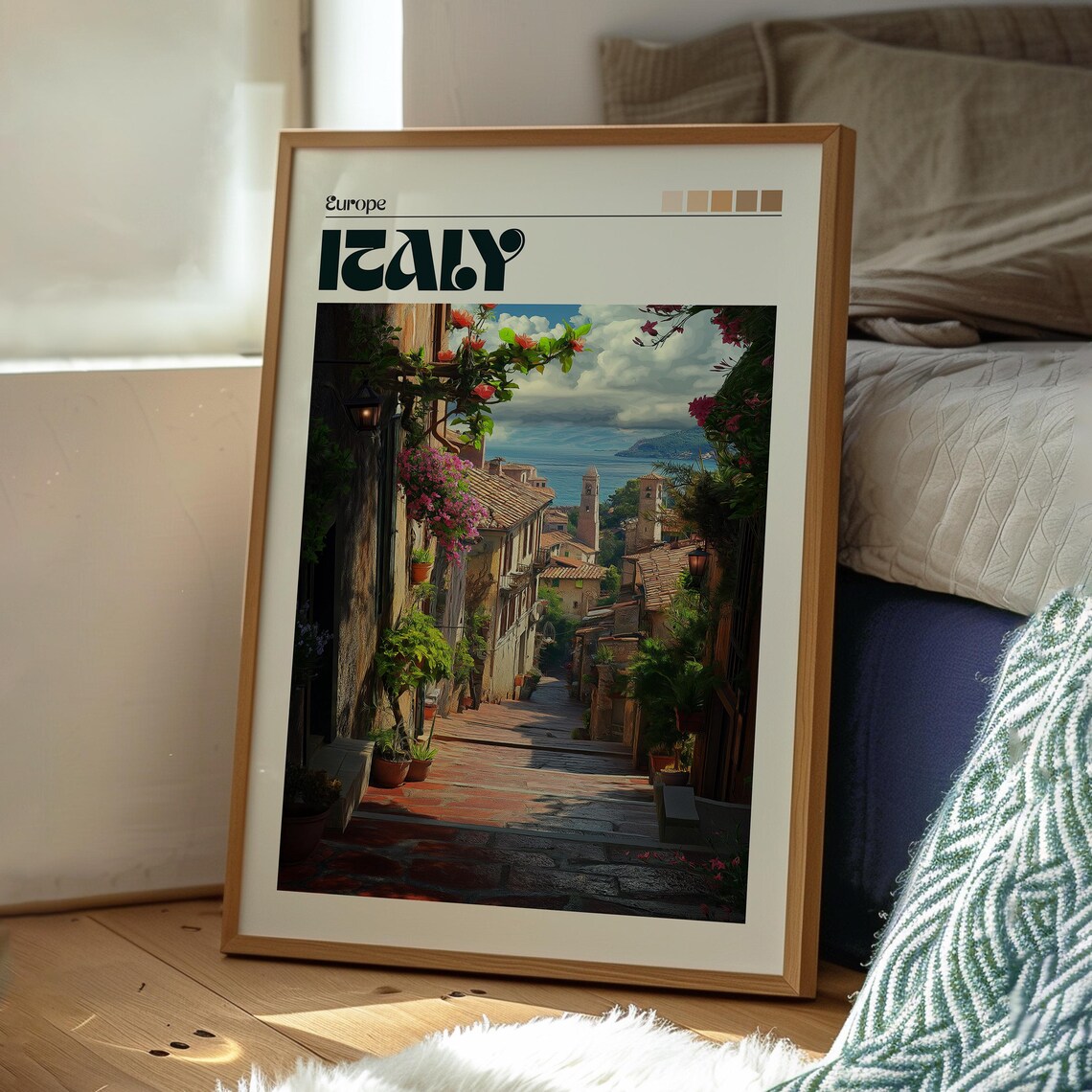Italy Flower Alley Old Town Sea View Coastal Village Travel Poster - Image 3