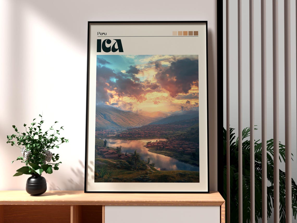 Ica Poster Desert Peru Travel Print Wall Art Ika Backpacking South America