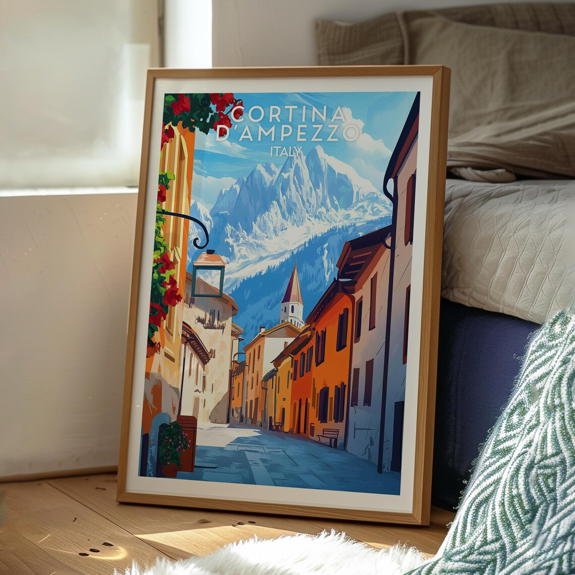Cortina d'Ampezzo Italy Dolomites Alpine Town Street Peaks Travel Poster - Image 3