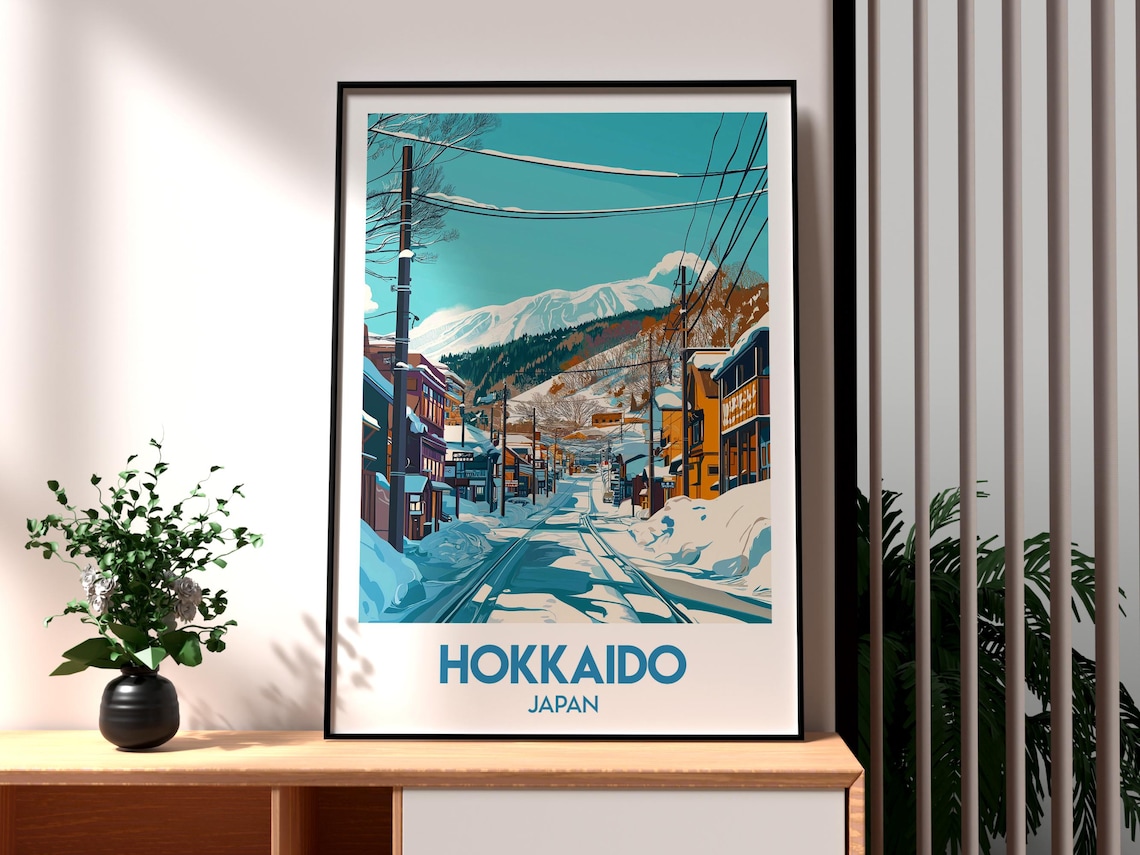 Hokkaido Japan Skiing Travel Poster, North Island