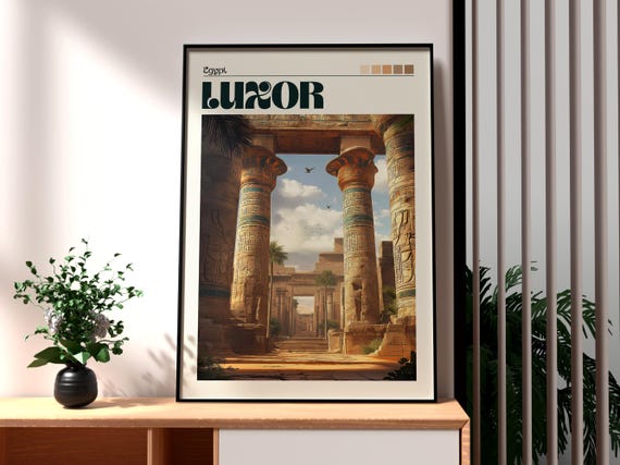 Luxor Poster Egypt Travel The Pyramids Art Print City Wall River Nile