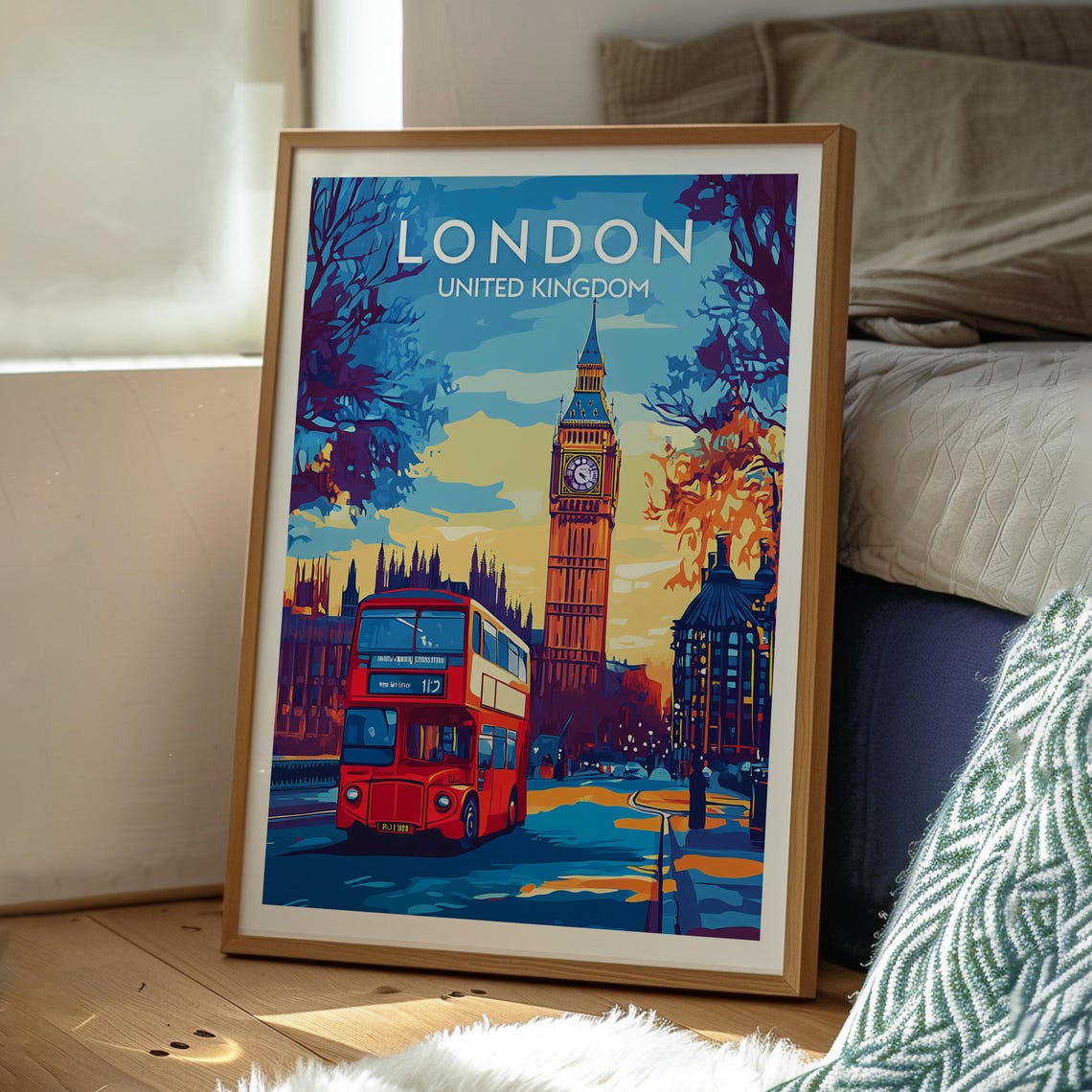 London United Kingdom Big Ben Red Double Decker Bus City Poster - Image 3