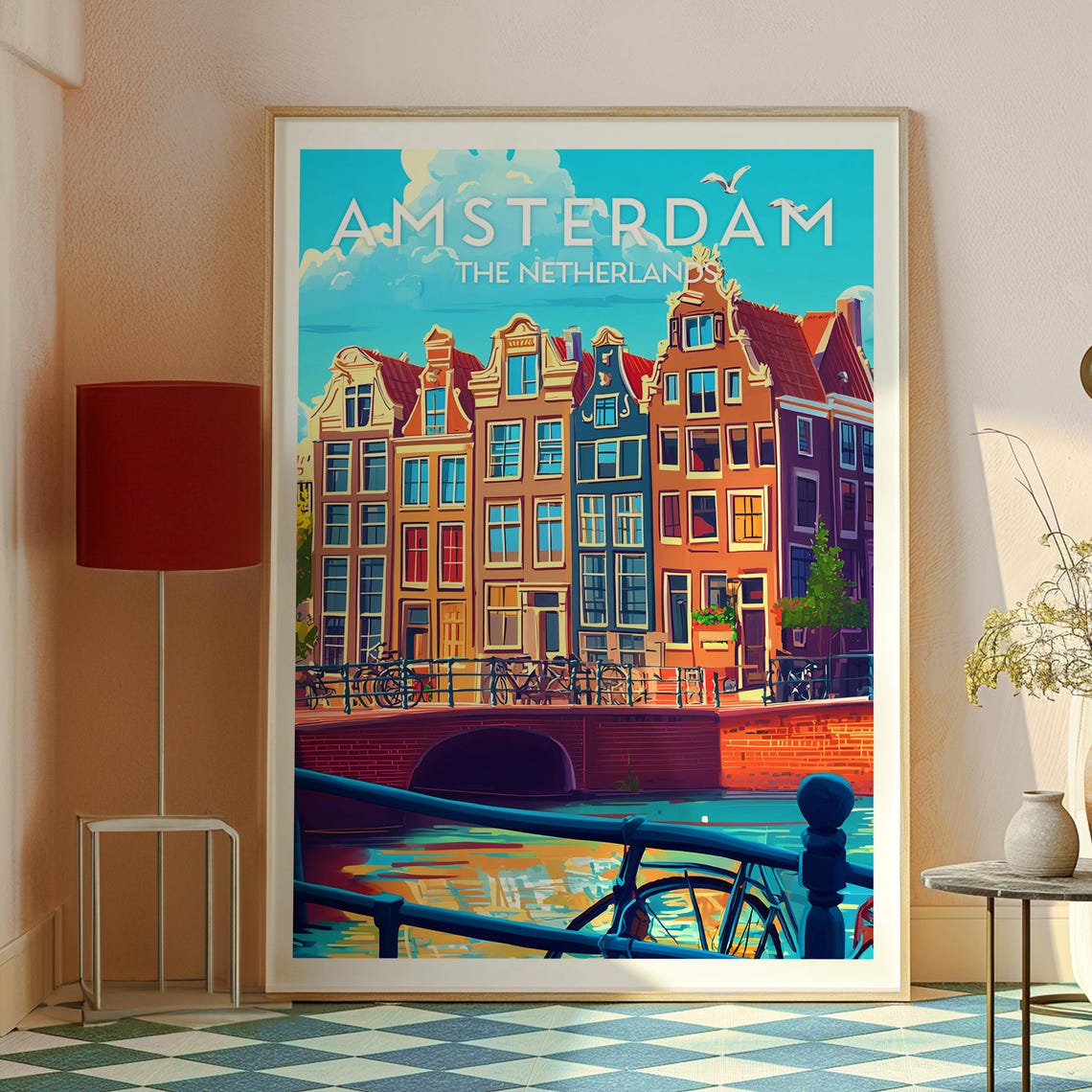 Amsterdam Netherlands Canal Bridge Reflection Dutch Travel Poster - Image 2