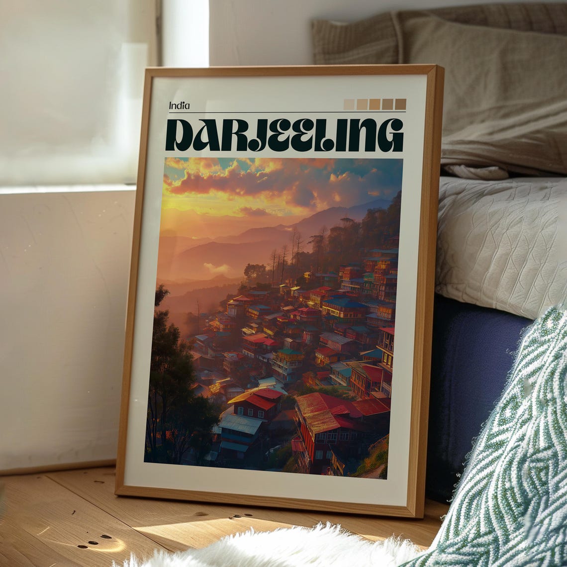 Darjeeling India Himalayan Hillside Town Sunset Glow Travel Poster - Image 3