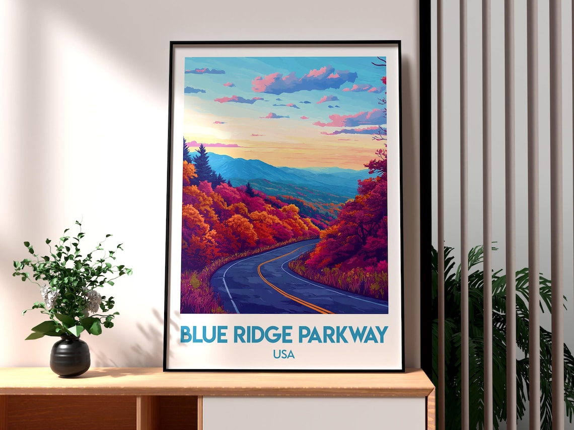 Blue Ridge Parkway USA Autumn Road Mountain Drive Travel Poster