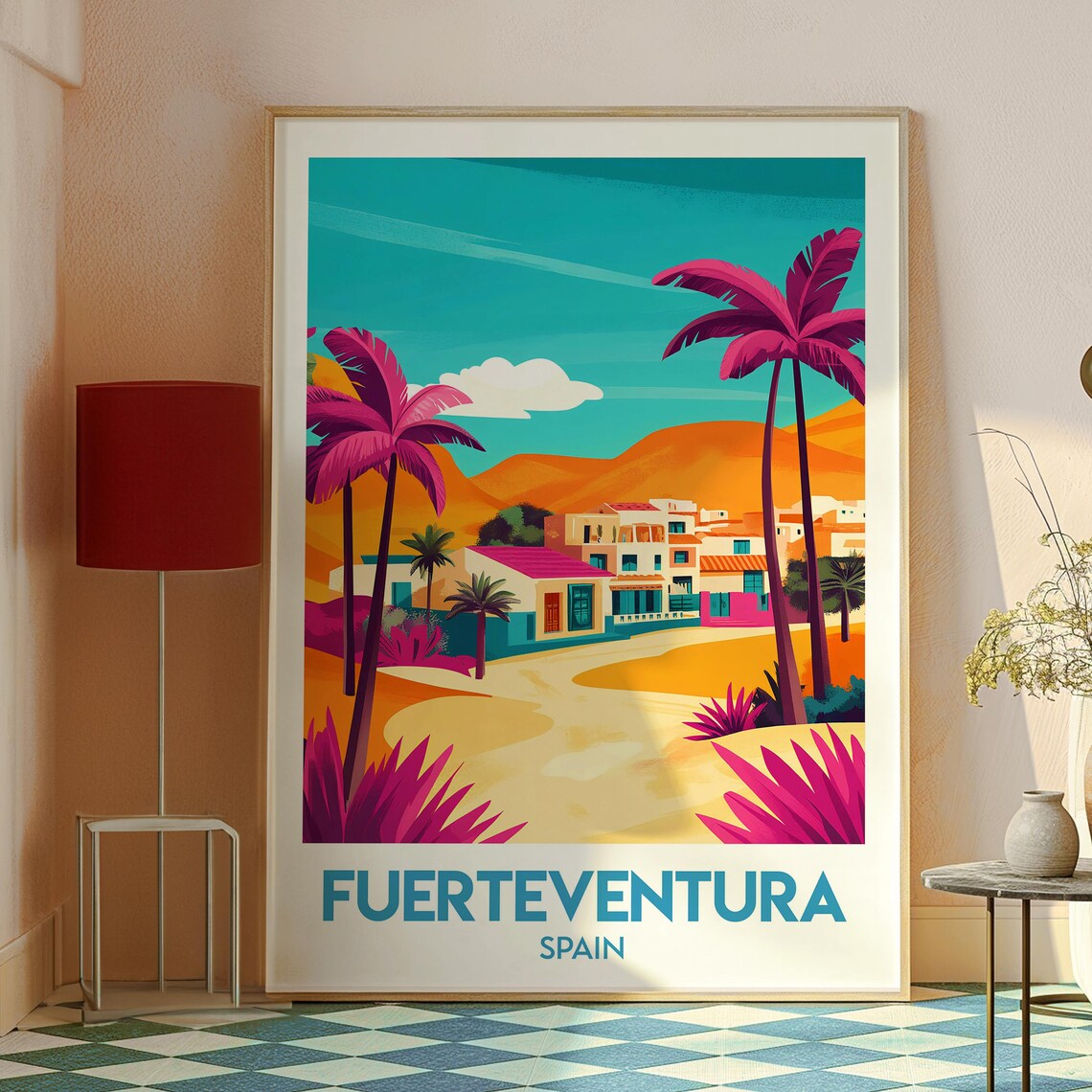 Fuerteventura Spain Bright Canary Island Village Scene Travel Poster - Image 2