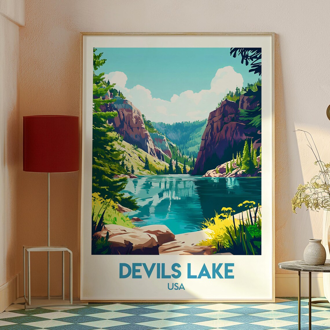 Devils Lake USA Turquoise Lake Red Rock Canyon Landscape Poster - Image 2