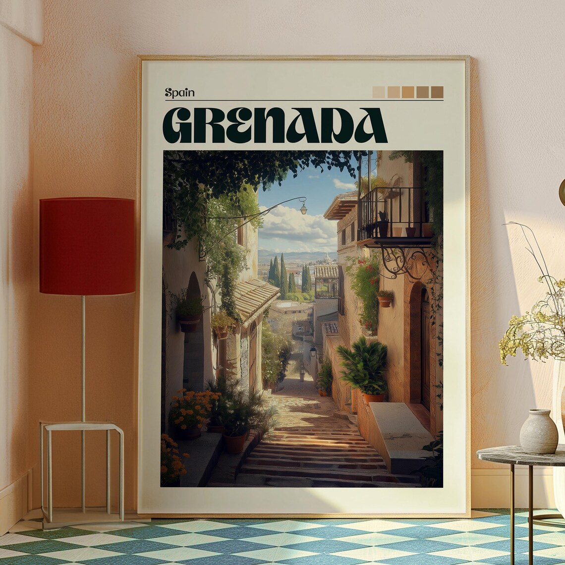 Grenada Spain Andalusia Sunlit Historic Old Town Alley View Poster - Image 2