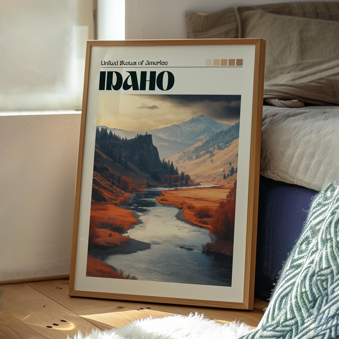 Idaho United States Autumn River Hills Mountain Travel Poster - Image 3