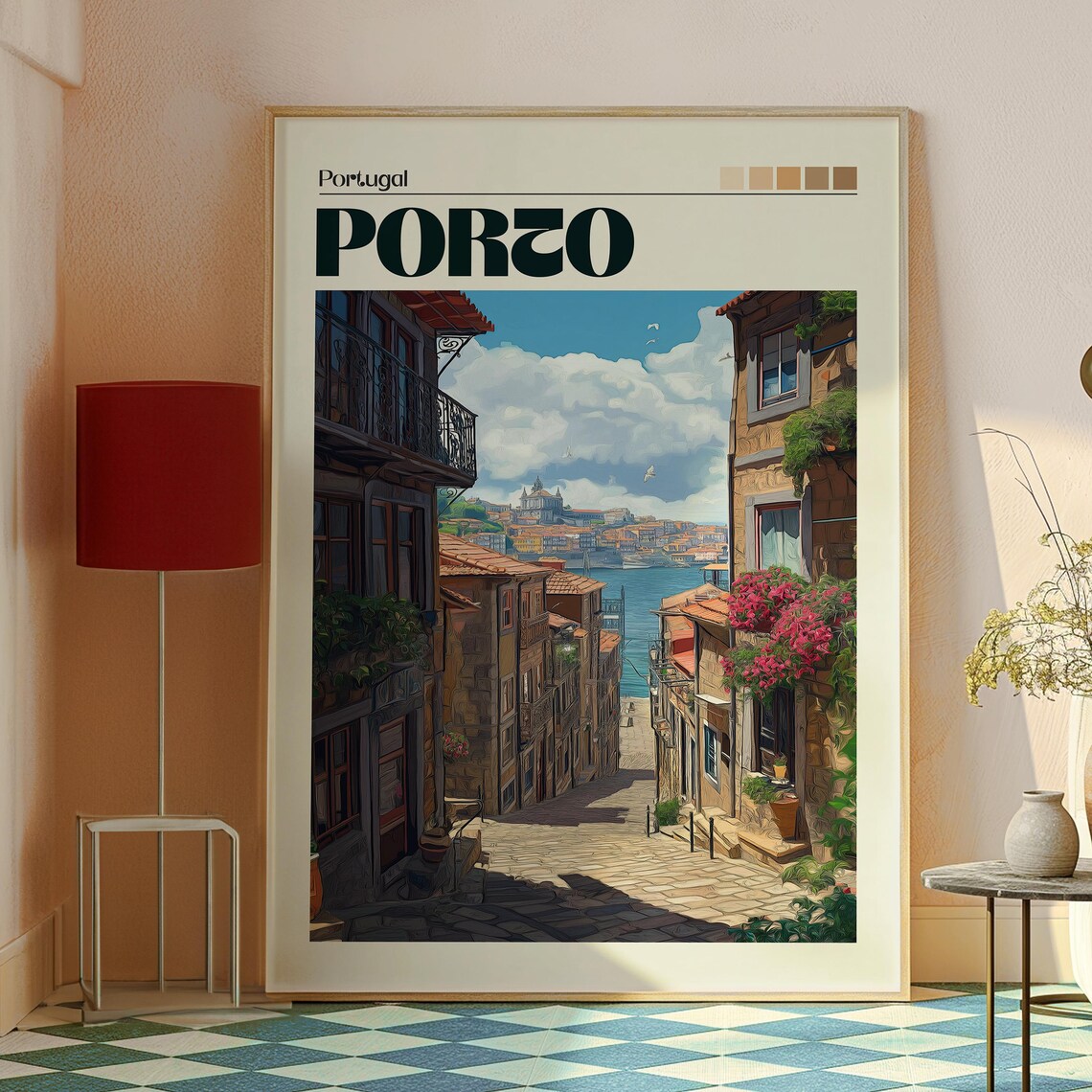 Porto Portugal Riverside Alley Douro River View Travel Poster - Image 2