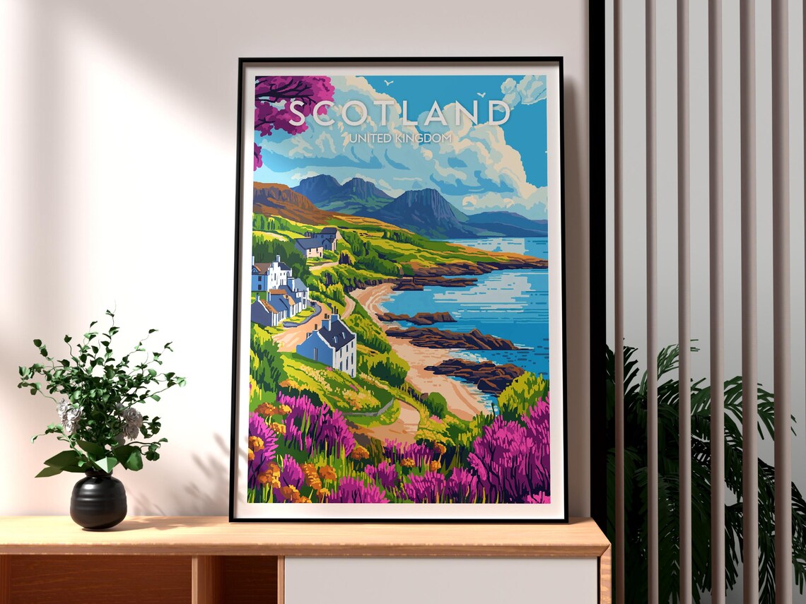 Scotland United Kingdom Coastal Village Beach Vintage Travel Poster