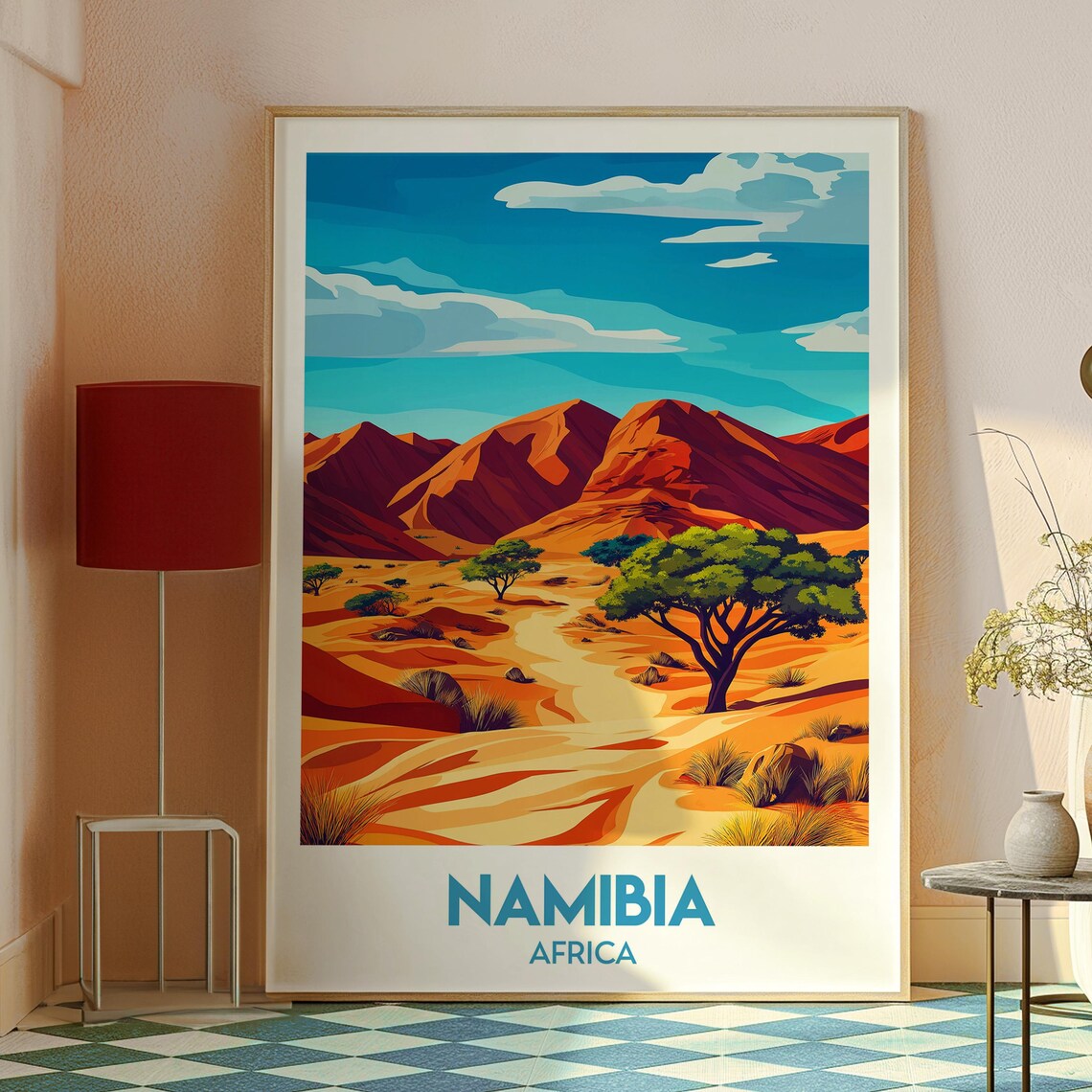 Namibia Africa Red Sand Dunes Acacia Trees Desert Travel Poster - Image 2