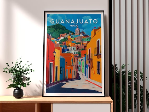 Guanajuato Mexico Colorful Colonial Street Scene Travel Poster