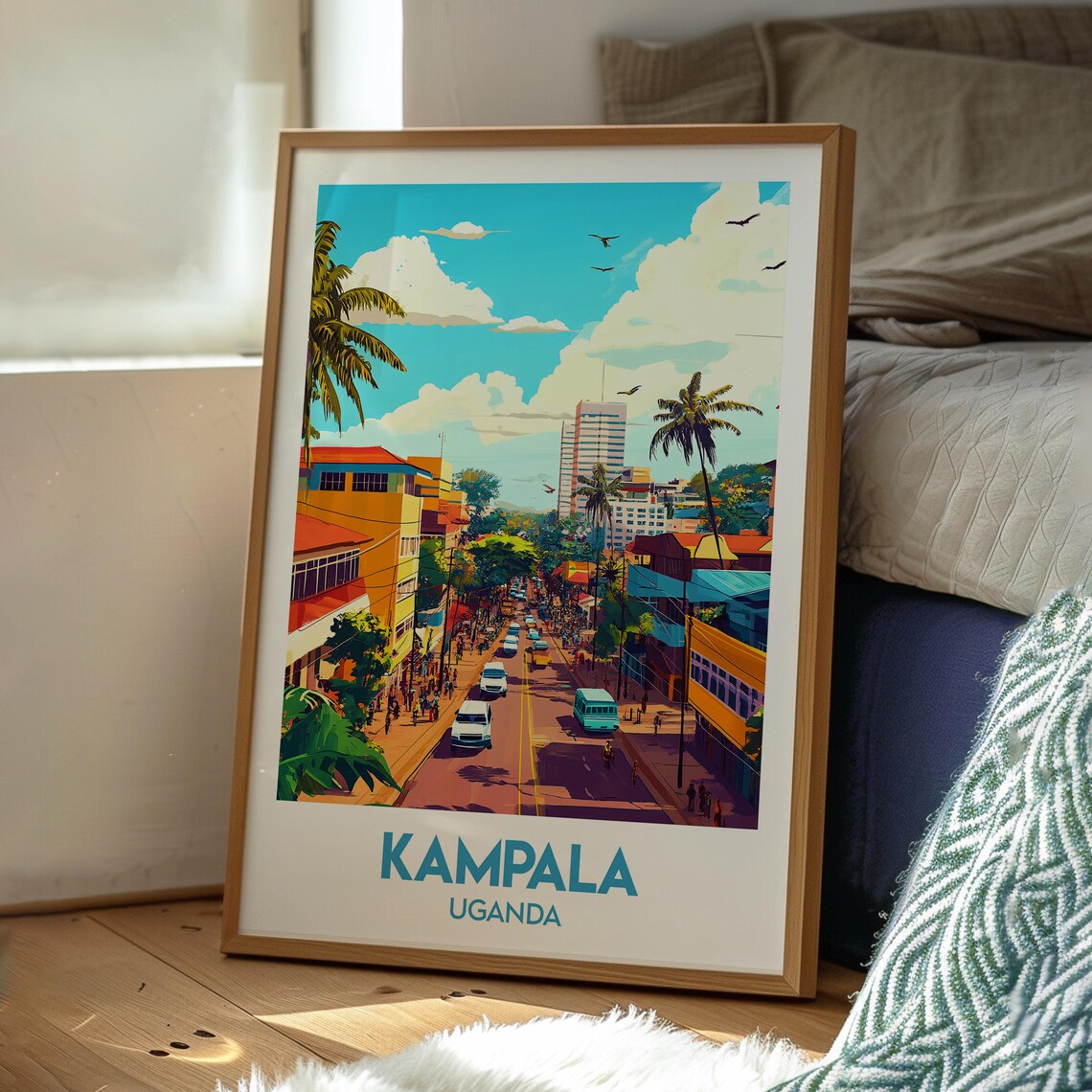 Kampala Uganda Bustling City Street With Palm Trees Travel Poster - Image 3