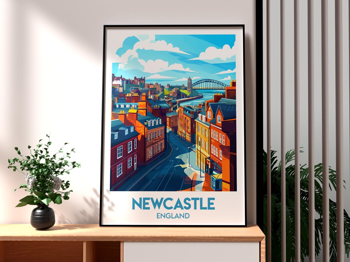 Newcastle England Historic City Streets Urban Skyline Travel Poster