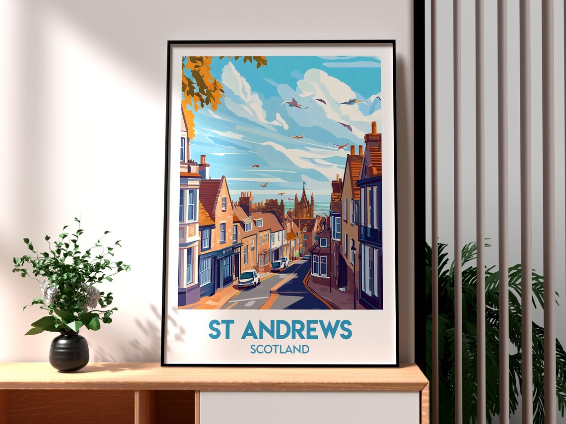 St Andrews Scotland Historic Old Town Street Retro Travel Poster