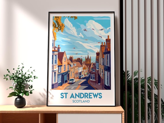 St Andrews Scotland Historic Old Town Street Retro Travel Poster