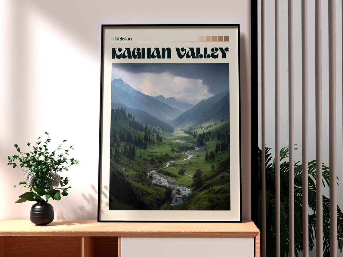 Kaghan Valley Pakistan Green Stream Mountains Scenic Travel Poster