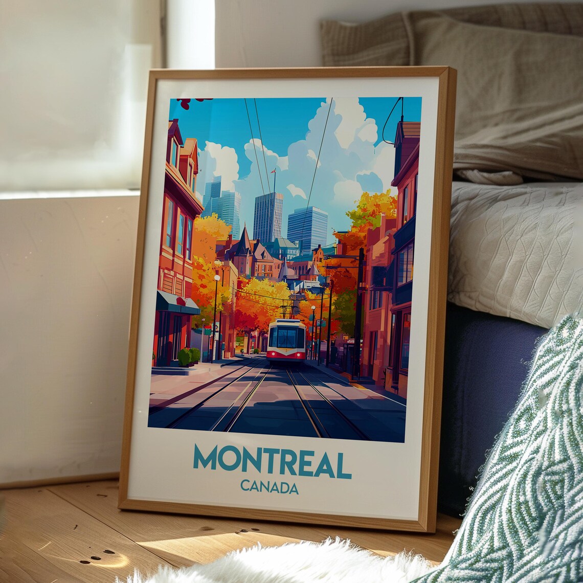 Montreal Canada Autumn Streetcar Old City Skyline Travel Poster - Image 3