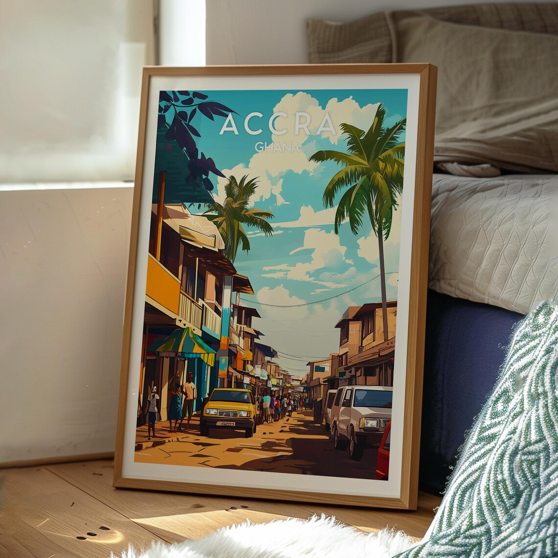 Accra Ghana Bustling Street Market Palm City West Africa Travel Poster - Image 3