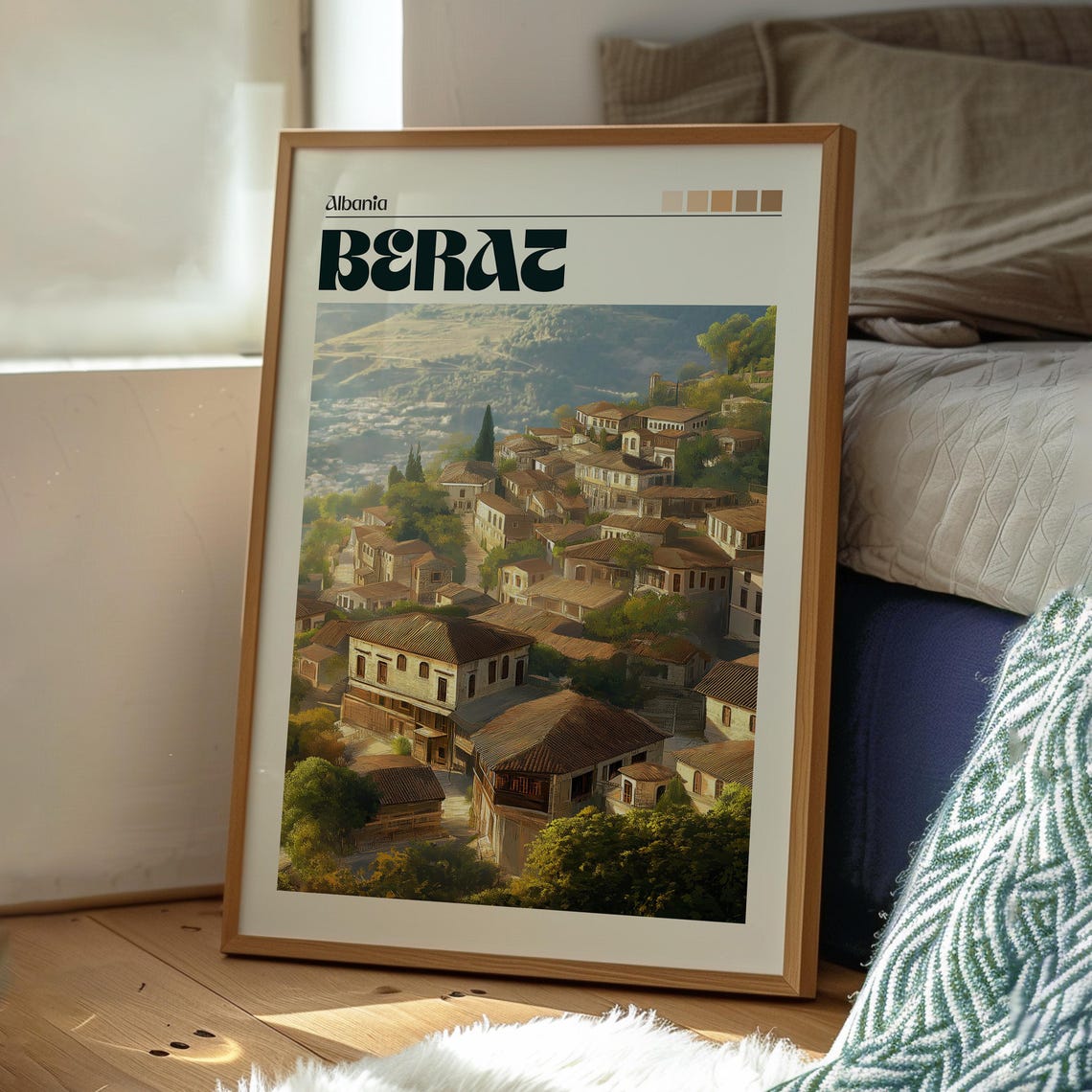 Berat Albania Ottoman Hill Town Sunset Glow Scene Travel Poster - Image 3